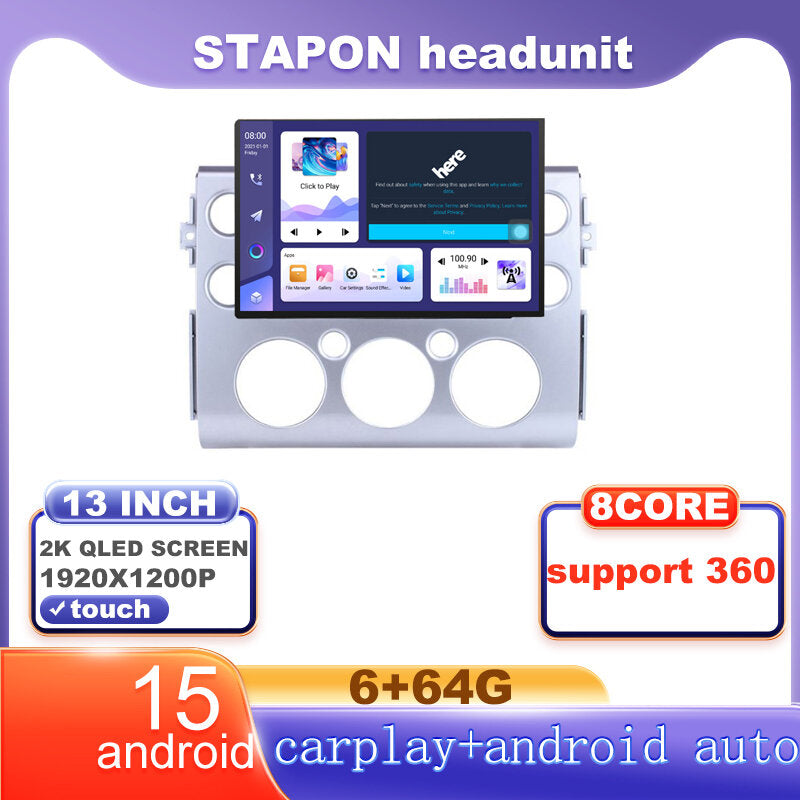 STAPON 13inch 6+64G for toyota land cruiser fj android16 1920x1200p 2k screen carplay android auto OCTA CORE support 360camera car android headunit car android stereo WiFi Bluetooth 5.0 GPS FM rear view S133