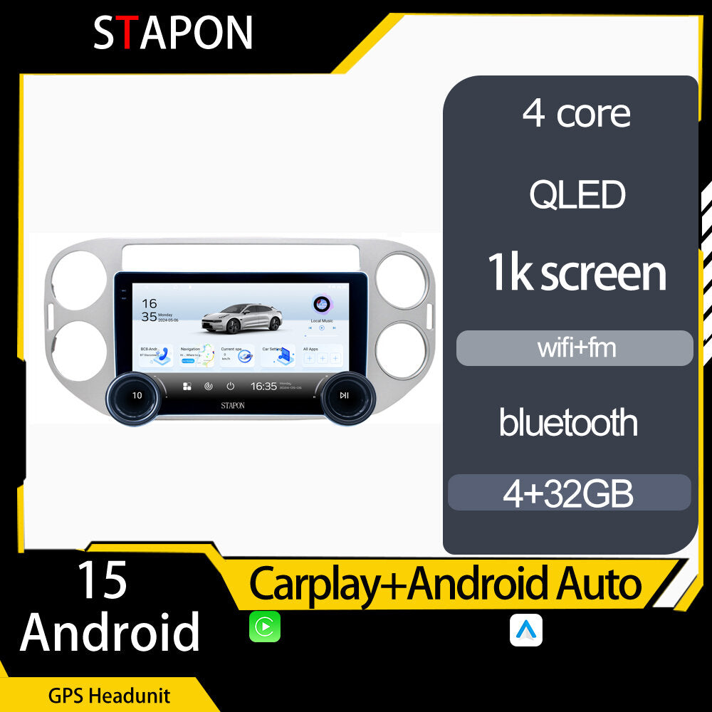 STAPON 10.5inch 4+32GB for vw tiguan 2010-2016 android16 carplay android auto 2.5D qled 1k SCREEN quad CORE car android head unit stereo WiFi Bluetooth GPS FM rear view S105