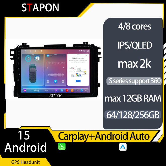 STAPON 9inch for Honda hrv vezel 2015-2020 64 128 256GB android16 2k QLED IPS voice command OCTA CORE DSP carplay android auto 4G LTE 360camera dashcam car stereo android HEAD UNIT plug play WiFi Bluetooth GPS FM AM