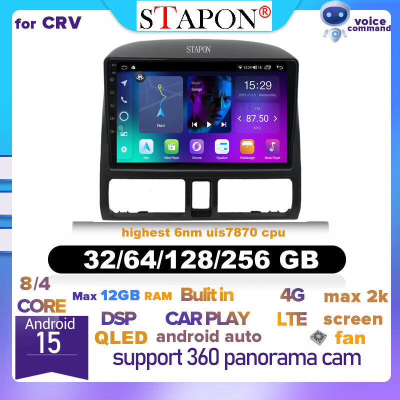 STAPON 9inch for honda crv 2002-2006  64 128 256GB QLED IPS android16 OCTA CORE voice command DSP 4G LTE carplay android auto 360camera dashcam car stereo android HEAD UNIT plug play Bluetooth GPS