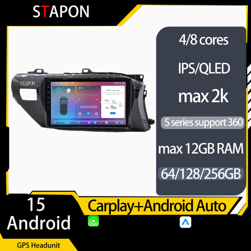 STAPON 10inch for toyota hilux 2016-2023 64 128GB Android15 QLED voice command DSP carplay android auto 4G LTE 360 car stereo navigation HEAD UNIT