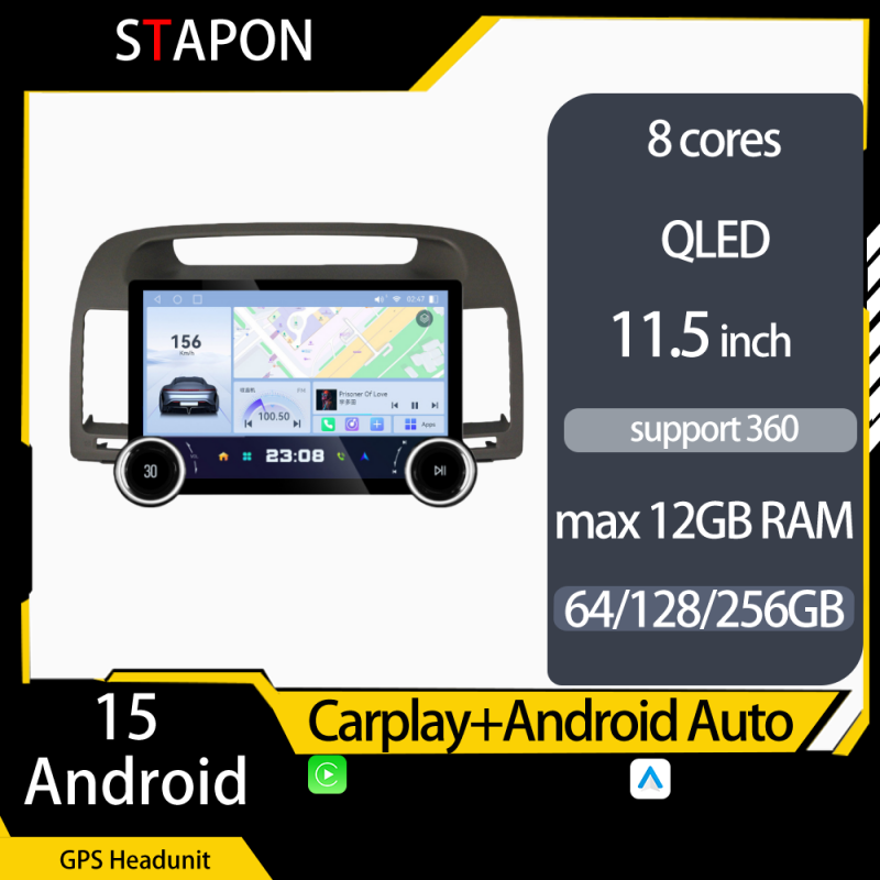 STAPON 11.5inch 64GB 128GB for toyota camry 2002-2005 android16 1920x1200p 2k screen carplay android auto 8CORE support 360camera car android headunit stereo 4g WiFi Bluetooth 5.0 GPS am FM rear view S115