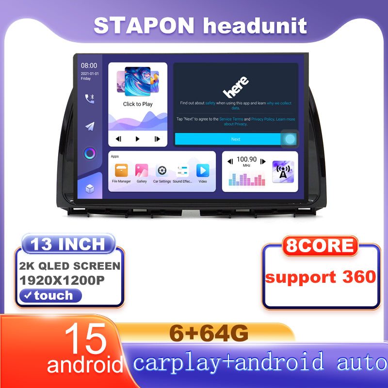 STAPON 13inch 6+64G for mazda cx5 2012-2016 android16 1920x1200p 2k screen carplay android auto OCTA CORE support 360camera car android headunit car android stereo WiFi Bluetooth 5.0 GPS FM rear view S133