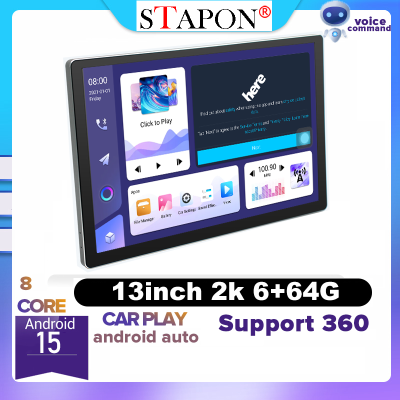 STAPON 13inch 6+64G android16 1920x1200p 2k screen carplay android auto OCTA CORE support 360camera car android headunit car android stereo WiFi Bluetooth 5.0 GPS FM rear view S13