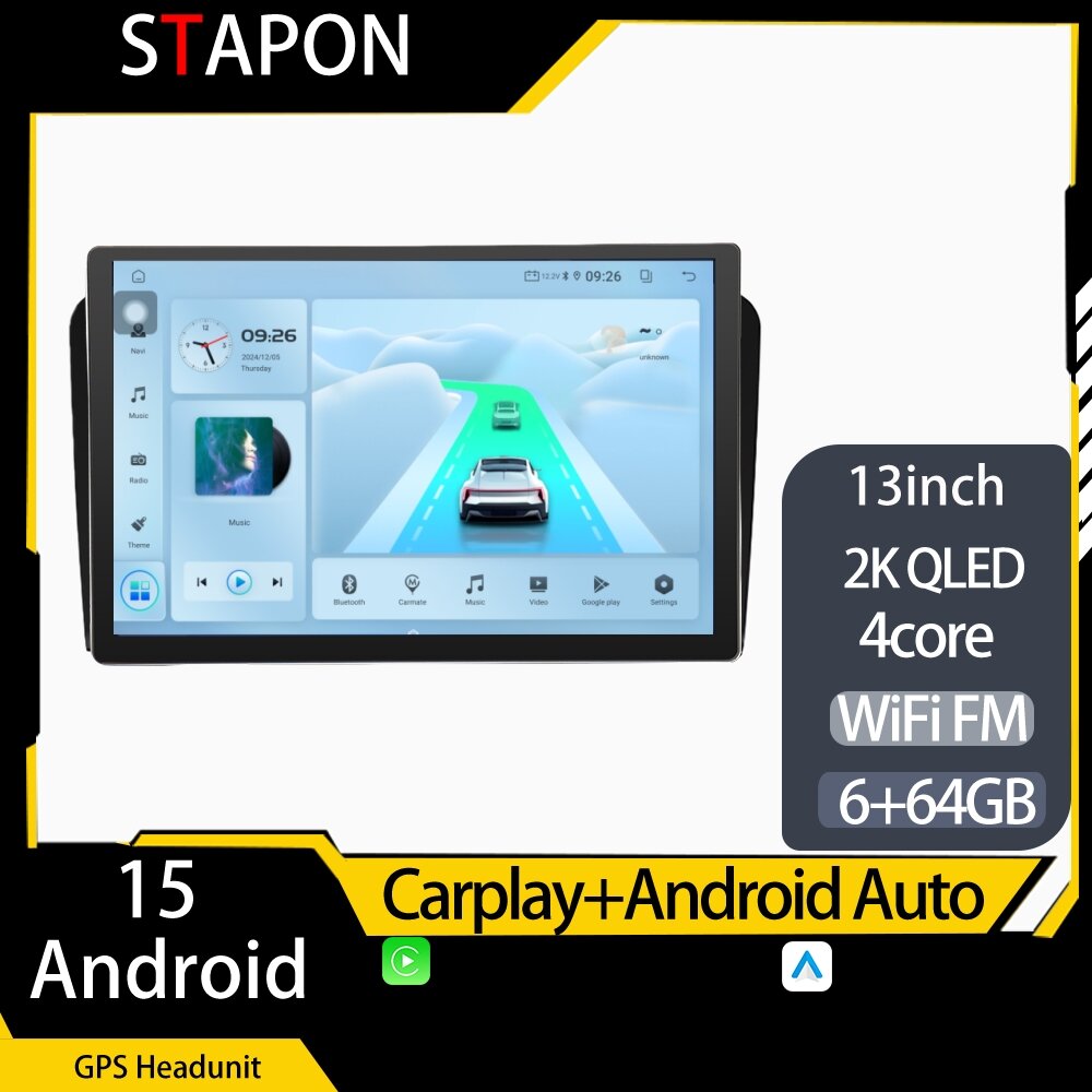 STAPON 13inch 64GB 128GB for ML GL W164 X164 2005-2013 android16 2k 1920x1200p screen carplay android auto 2.5D qled SCREEN quad CORE car android headunit car android stereo WiFi Bluetooth 5.0 GPS FM rear view S132