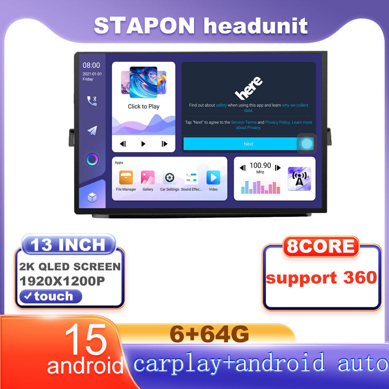 STAPON 13inch 6+64G for toyota corolla 2007-2013 android16 1920x1200p 2k screen carplay android auto OCTA CORE support 360camera car android headunit car android stereo WiFi Bluetooth 5.0 GPS FM rear view S133