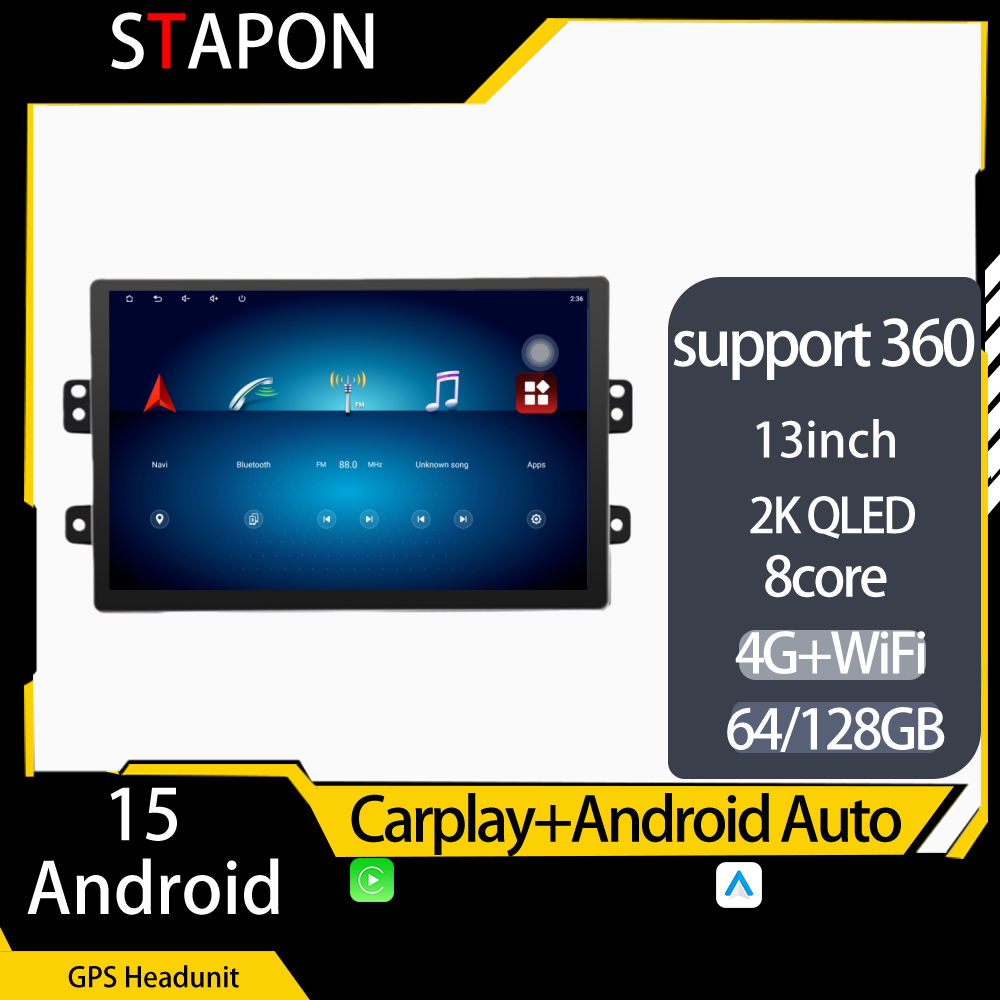 STAPON 13inch 64GB 128GB for SX4 2012-2016 android16 1920x1200p 2k screen carplay android auto OCTA CORE support 360camera car android headunit car android stereo WiFi Bluetooth 5.0 GPS FM rear view S133