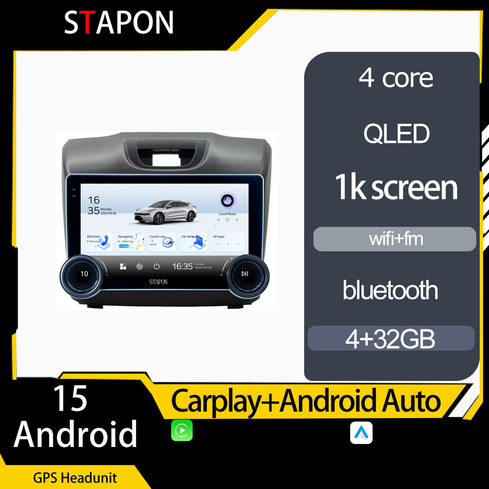 STAPON 10.5inch 4+32GB for isuzu dmax 2012-2018 android16 carplay android auto 2.5D qled 1k SCREEN quad CORE car android head unit stereo WiFi Bluetooth GPS FM rear view S105
