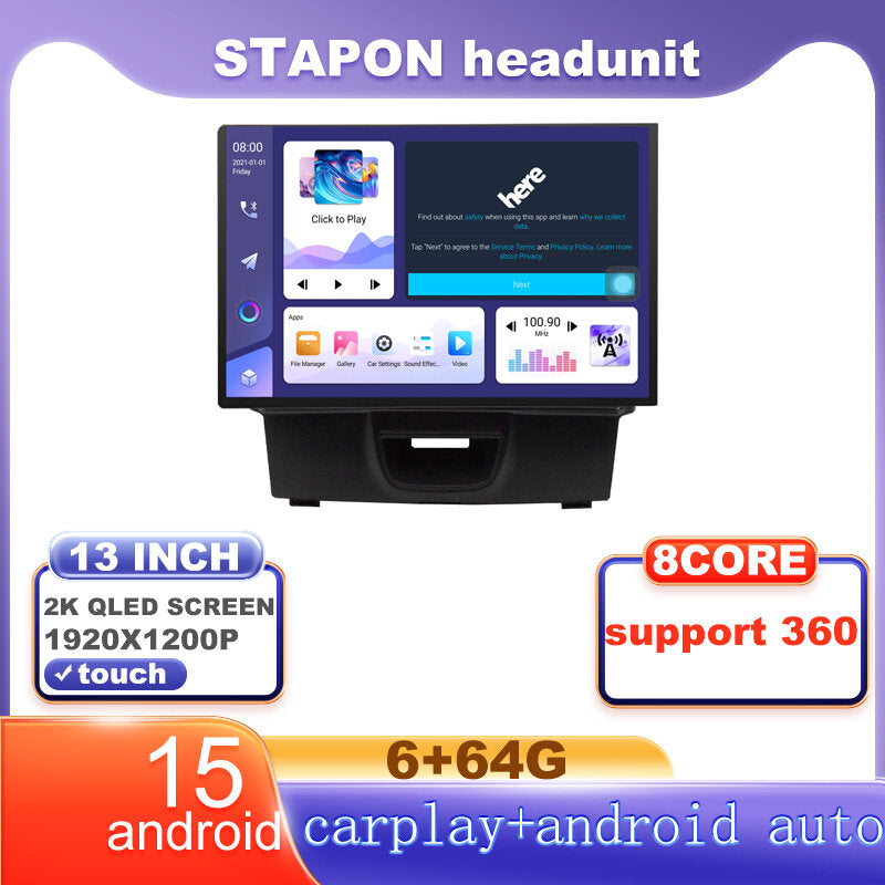 STAPON 13inch 6+64G for dmax mux 2018-2019 android16 1920x1200p 2k screen carplay android auto OCTA CORE support 360camera car android headunit car android stereo WiFi Bluetooth 5.0 GPS FM rear view S133