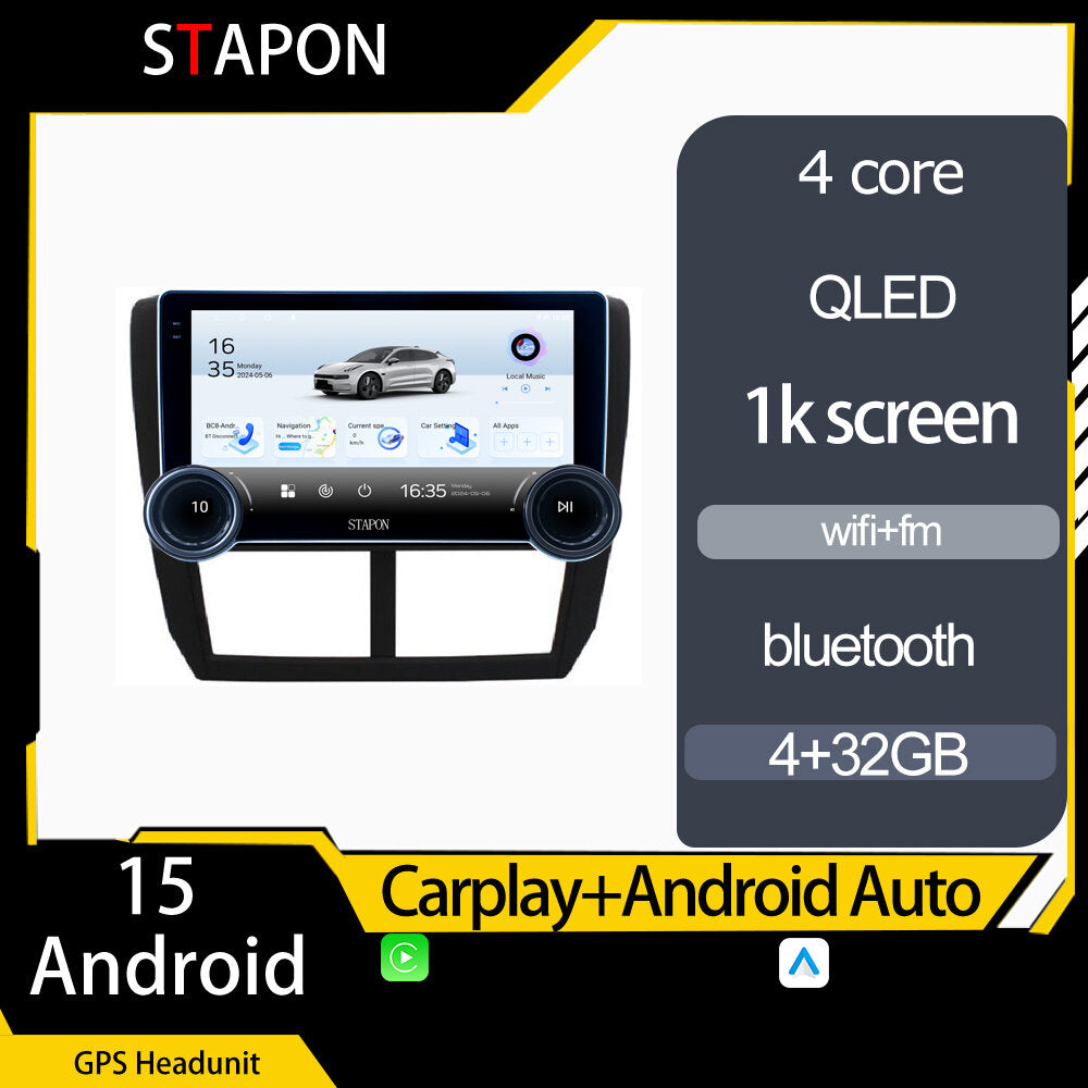 STAPON 10.5inch 4+32GB for subaru forester 2008-2013 android16 carplay android auto 2.5D qled 1k SCREEN quad CORE car android head unit stereo WiFi Bluetooth GPS FM rear view S105