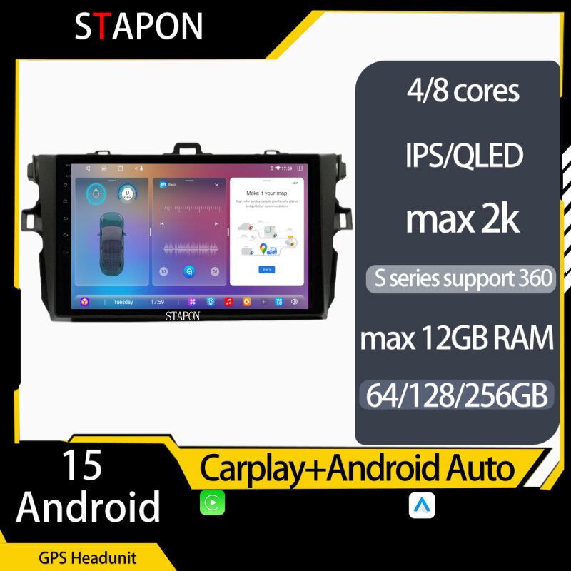 STAPON 9inch for Toyota COROLLA altis 2007-2013 64 128 256GB 2k QLED IPS android16 voice command carplay android auto OCTA CORE DSP 4G LTE 360camera dashcam car stereo android HEAD UNIT plug play WiFi Bluetooth GPS FM AM