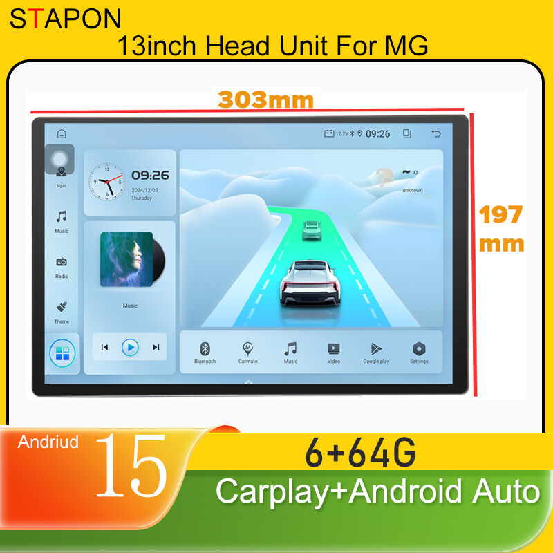 STAPON 13inch 6+64GB for MG ZS MG5 android16 2k 1920x1200p screen carplay android auto 2.5D qled SCREEN quad CORE car android headunit car android stereo WiFi Bluetooth 5.0 GPS FM rear view S132
