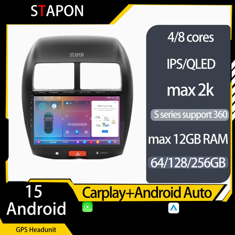 STAPON 10inch for Mitsubishi ASX 2012-2019 android16 64 128 256GB QLED IPS carplay android auto OCTA CORE DSP 4G lte 360camera dashcam car stereo android HEAD UNIT plug play WiFi Bluetooth GPS rear view