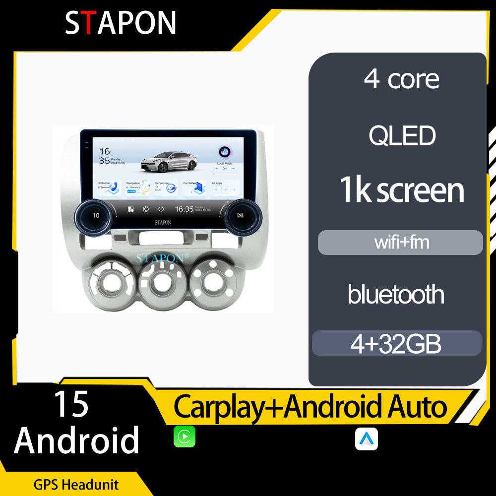 STAPON 10.5inch 4+32GB for honda jazz 2004-2007 android16 carplay android auto 2.5D qled 1k SCREEN quad CORE car android head unit stereo WiFi Bluetooth GPS FM rear view S105