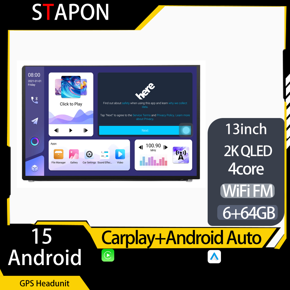 STAPON 13inch 64GB 128GB for toyota rav4 2019-2023 android16 2k 1920x1200p screen carplay android auto 2.5D qled SCREEN car android headunit car android stereo WiFi Bluetooth 5.0 GPS FM rear view S132