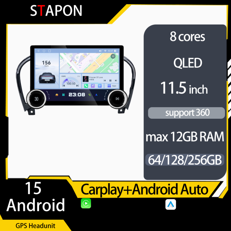 STAPON 11.5inch 64GB 128GB for nissan juke android16 1920x1200p 2k screen carplay android auto 8CORE support 360camera car android headunit stereo 4g WiFi Bluetooth 5.0 GPS am FM rear view S115