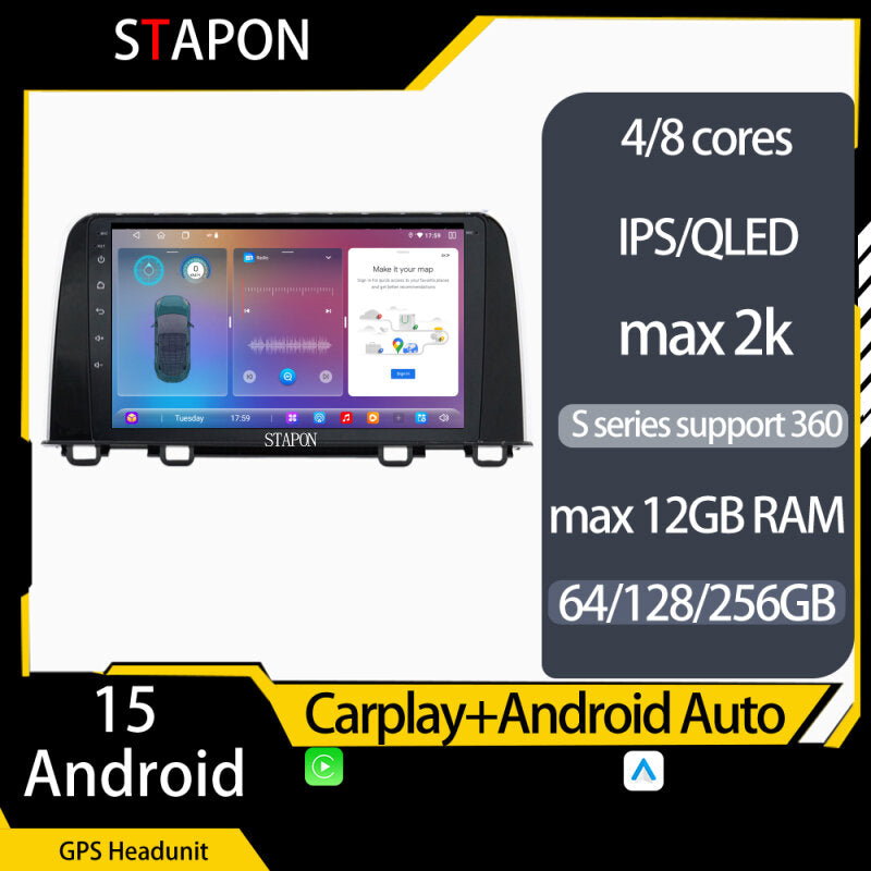 STAPON 9inch for honda crv 2017-2022 android16 64 128 256GB QLED IPS carplay android auto OCTA CORE DSP 4G lte 360camera dashcam car stereo android head unit plug play multimedia player WiFi Bluetooth GPS