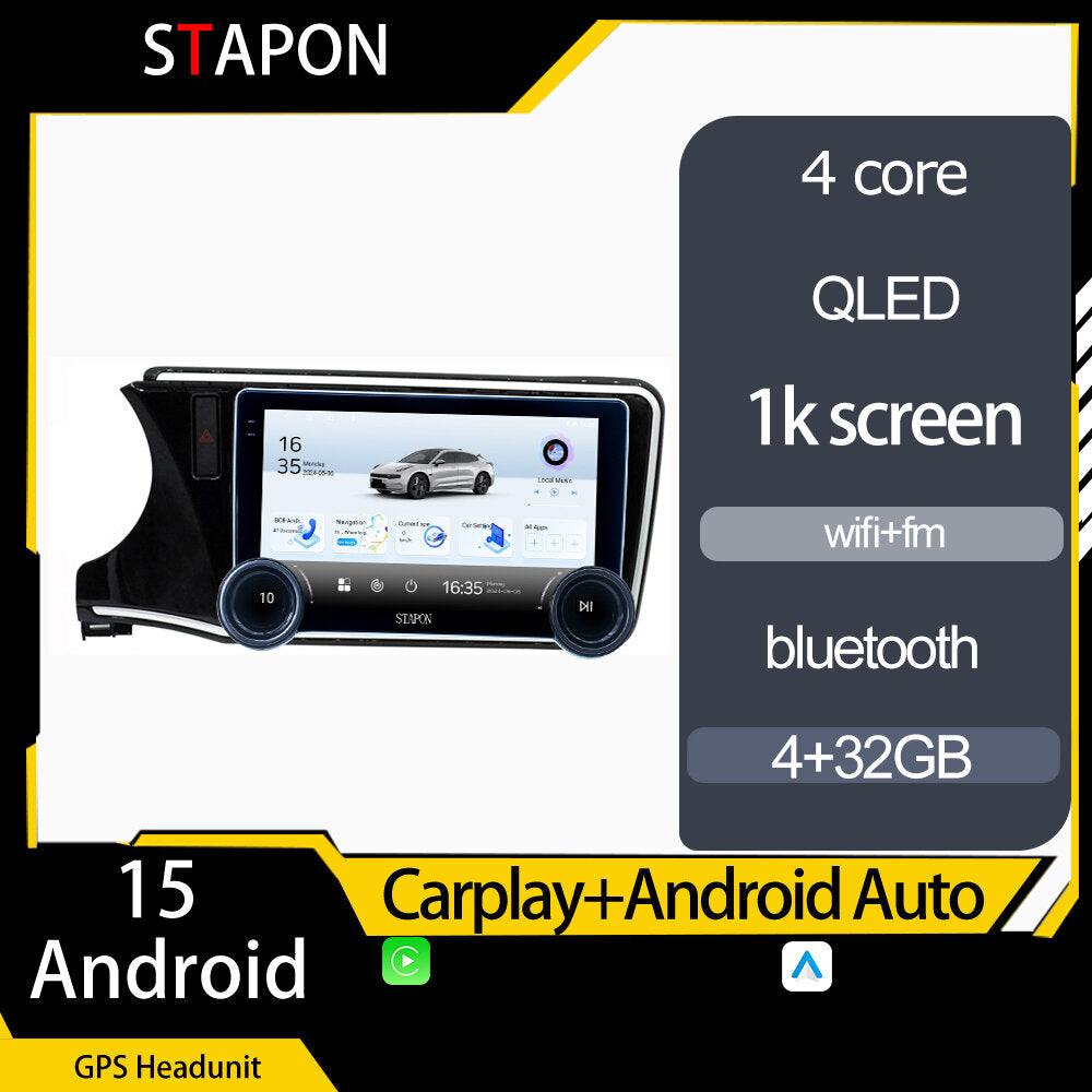 STAPON 10.5inch 4+32GB for honda city 2014-2019 android16 carplay android auto 2.5D qled 1k SCREEN quad CORE car android head unit stereo WiFi Bluetooth GPS FM rear view S105