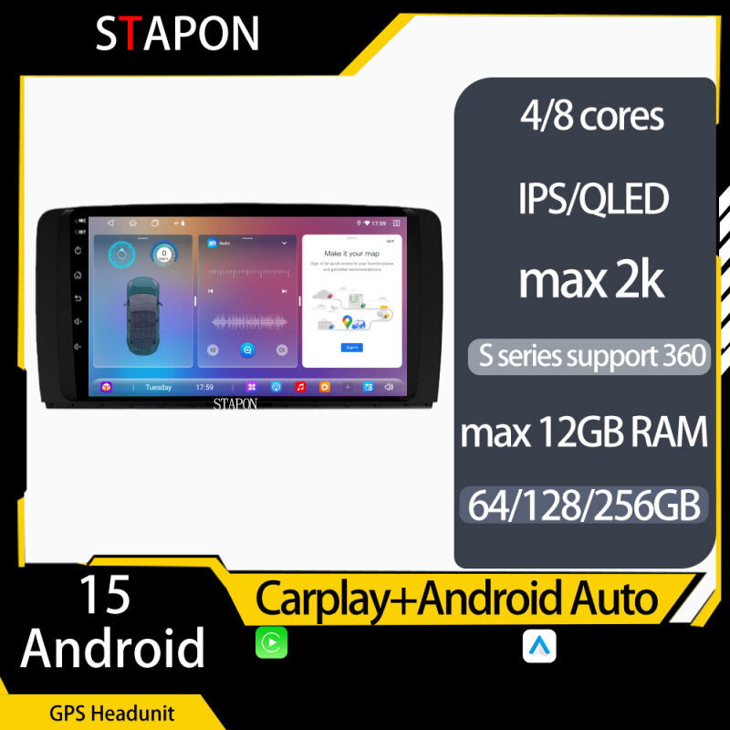 STAPON 9inch for Mercedes Benz ML GL 2005-2013 android16 64 128 256GB 2k QLED IPS voice command carplay android auto OCTA CORE DSP 4G 360CAMERA car stereo android headunit GPS Bluetooth AM