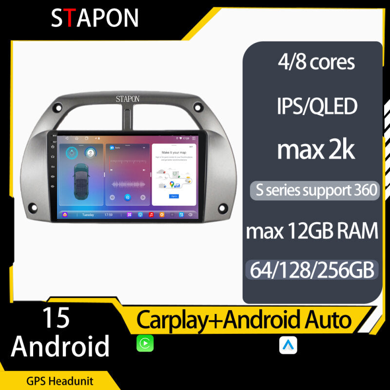 STAPON 9inch for Toyota RAV4 2001-2006 64 128 256GB QLED IPS android16 voice command carplay android auto OCTA CORE DSP 4G LTE 360camera dashcam car stereo android HEAD UNIT plug play WiFi Bluetooth GPS FM AM