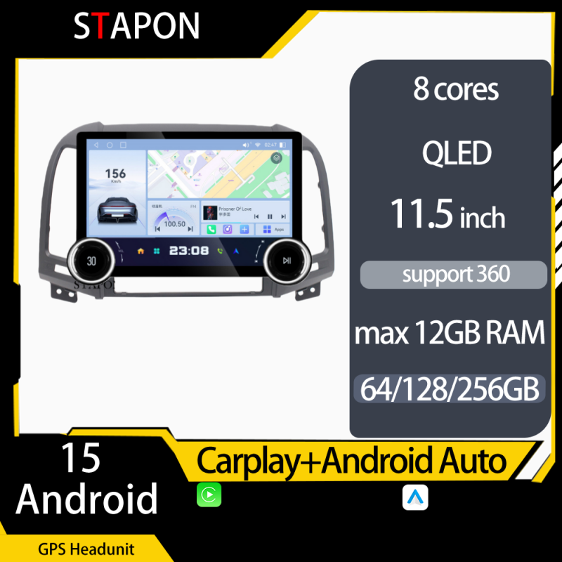 STAPON 11.5inch 64GB 128GB for hyundai santafe 2005-2012 android16 1920x1200p 2k screen carplay android auto 8CORE support 360camera car android headunit stereo 4g WiFi Bluetooth 5.0 GPS am FM rear view S115