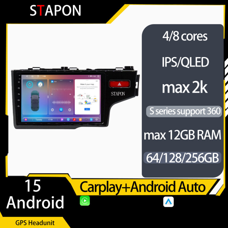 STAPON 9inch for honda jazz fit 2014-2019 64 128 256GB Android15 QLED OCTA CORE voice command DSP 4G lte carplay android auto 360camera dashcam car stereo navigation HEAD UNIT WiFi Bluetooth GPS FM AM