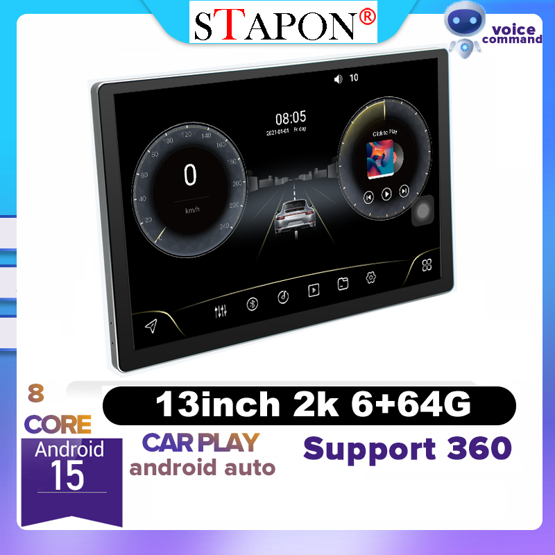STAPON 13inch 6+64G android16 1920x1200p 2k screen carplay android auto OCTA CORE support 360camera car android headunit car android stereo WiFi Bluetooth 5.0 GPS FM rear view S13