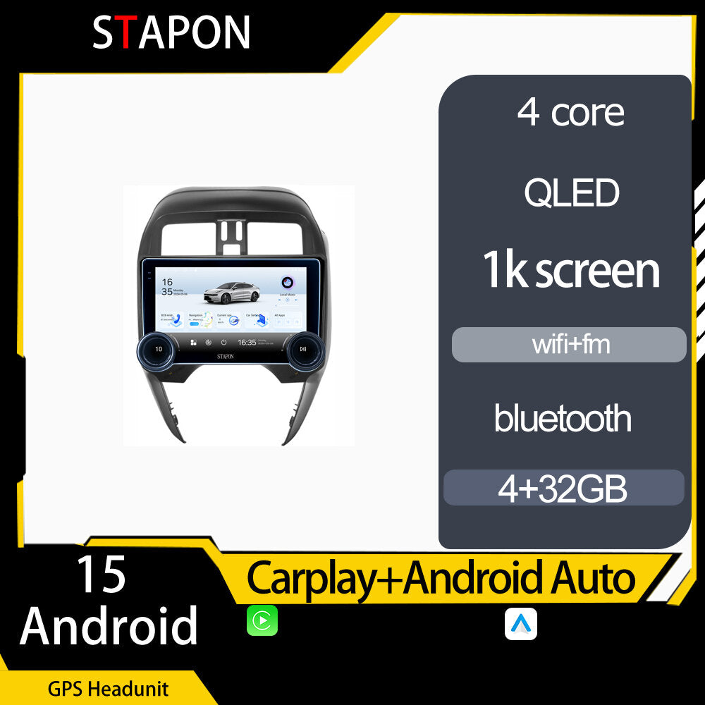 STAPON 10.5inch 4+32GB for nissan almera 2017-2020 android16 carplay android auto 2.5D qled 1k SCREEN quad CORE car android head unit stereo WiFi Bluetooth GPS FM rear view S105