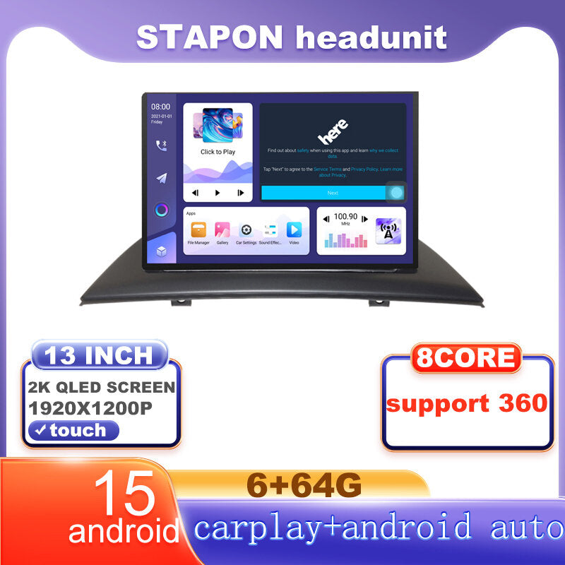 STAPON 13inch 6+64G for bmw x3 e83 2004-2012 Android15 1920x1200p 2k screen carplay android auto OCTA CORE support 360camera car android headunit car android stereo WiFi Bluetooth 5.0 GPS FM rear view S133