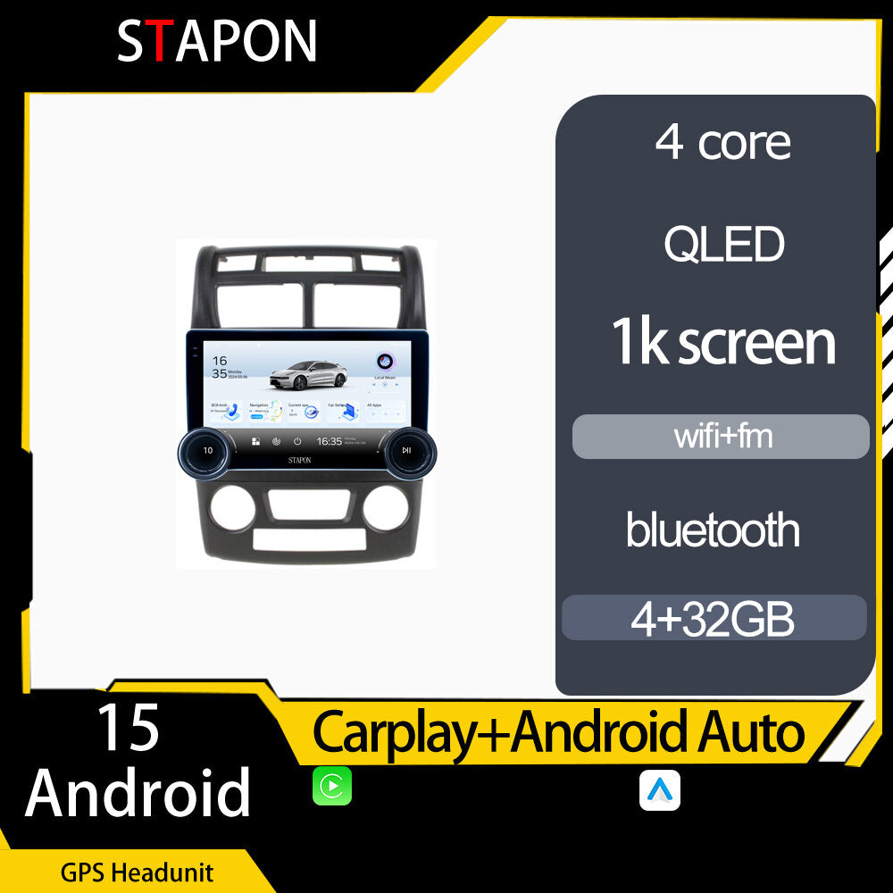 STAPON 10.5inch 4+32GB for kia sportage 2007-2010 android16 carplay android auto 2.5D qled 1k SCREEN quad CORE car android head unit stereo WiFi Bluetooth GPS FM rear view S105