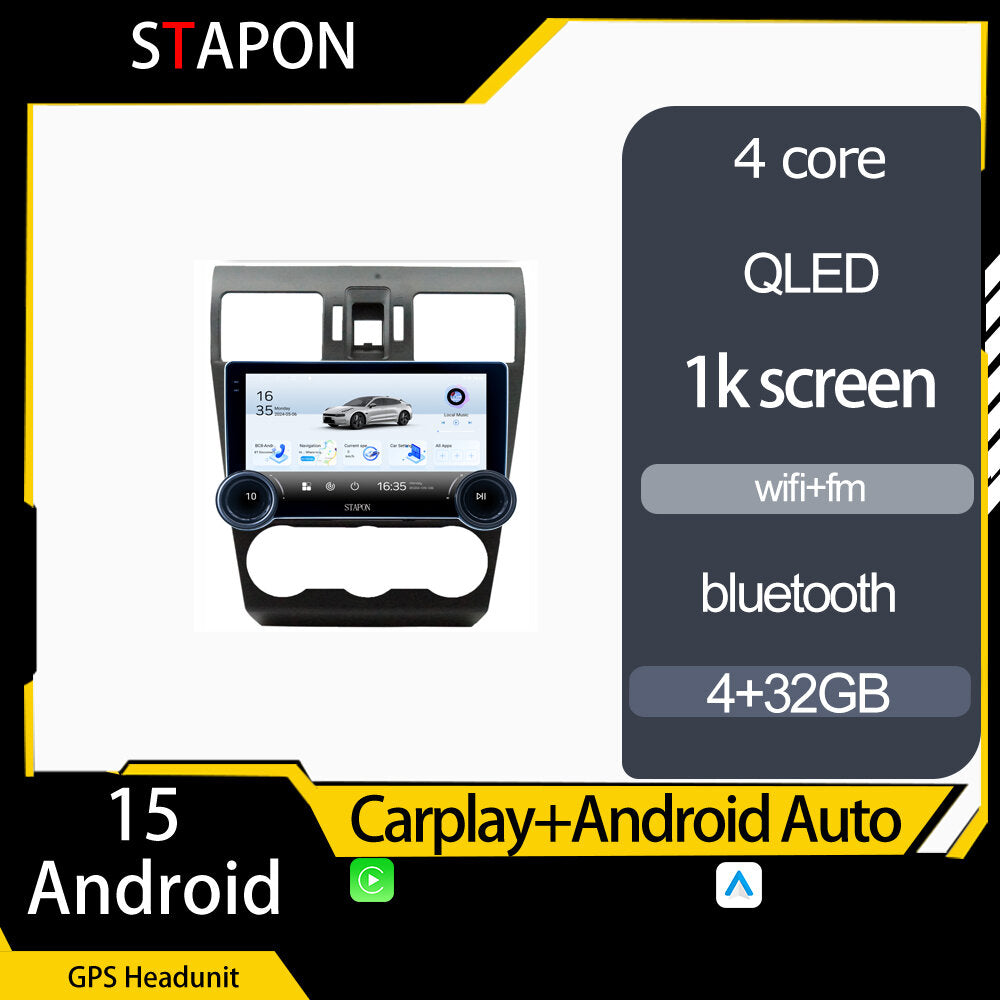 STAPON 10.5inch 4+32GB for subaru forester 2013-2015 android16 carplay android auto 2.5D qled 1k SCREEN quad CORE car android head unit stereo WiFi Bluetooth GPS FM rear view S105