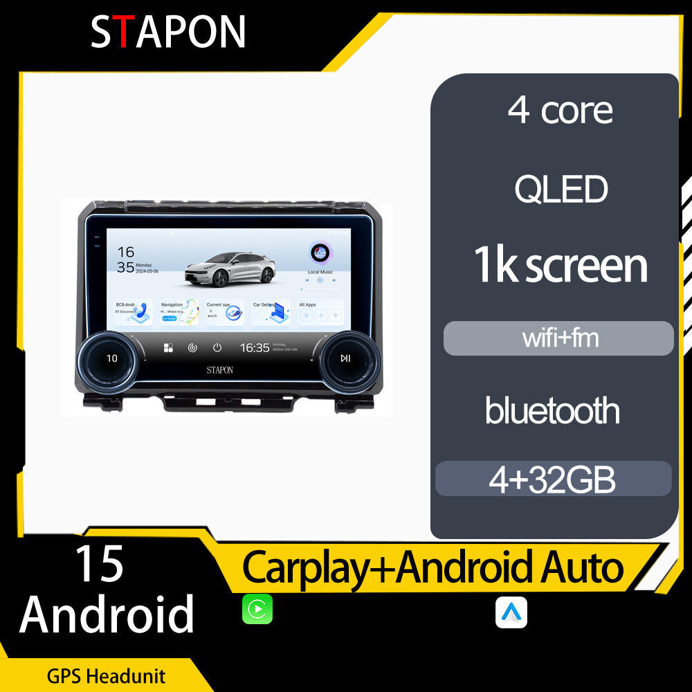 STAPON 10.5inch 4+32GB for suzuki jimny 2019-2025 android16 carplay android auto 2.5D qled 1k SCREEN quad CORE car android head unit stereo WiFi Bluetooth GPS FM rear view S105