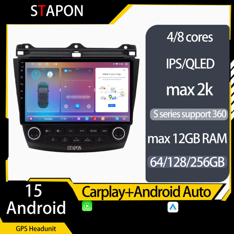 STAPON 10inch for HONDA ACCORD 2004-2007 android16 32 64 128 256GB QLED IPS carplay android auto OCTA CORE DSP 4G LTE 360camera DASHCAM car android HEAD UNIT plug play stereo navigation WiFi Bluetooth GPS