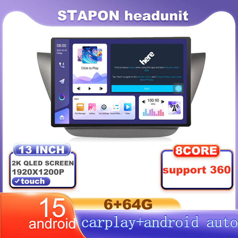 STAPON 13inch 6+64G for mitsubishi lancer 2006-2010 android16 1920x1200p 2k screen carplay android auto OCTA CORE support 360camera car android headunit car android stereo WiFi Bluetooth 5.0 GPS FM rear view S133