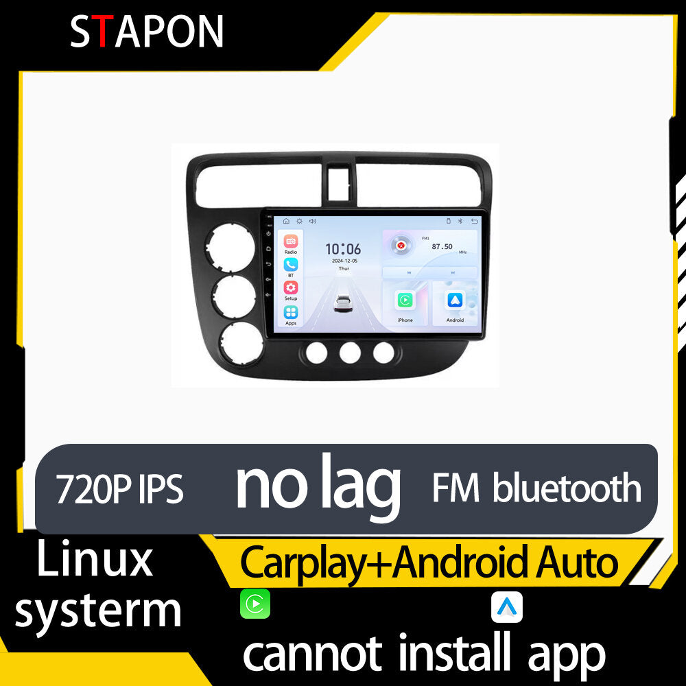 STAPON 9inch for honda civic 2000-2005 linux mp5 with carplay android auto fm 1280x720p ips screen mirror link touch screen steering control L5