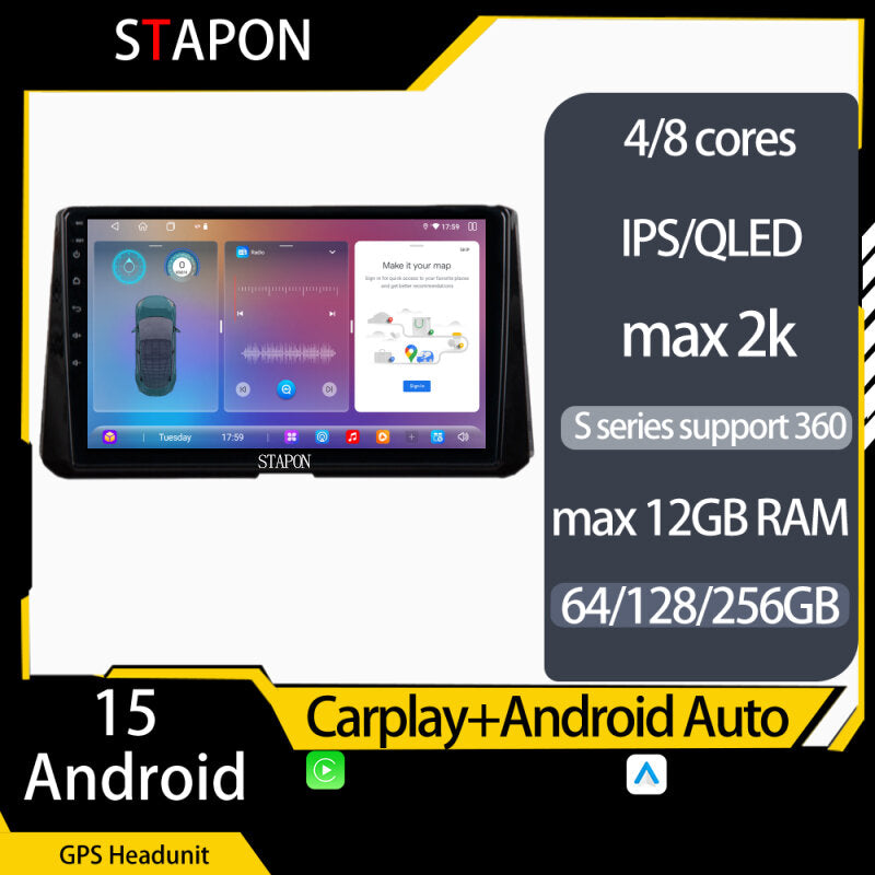 STAPON 10inch for toyota corolla 2020-2023 android16 64 128 256GB QLED IPS voice command OCTA CORE DSP carplay android auto 4G LTE 360camera dashcam car stereo android HEAD UNIT plug play WiFi Bluetooth GPS