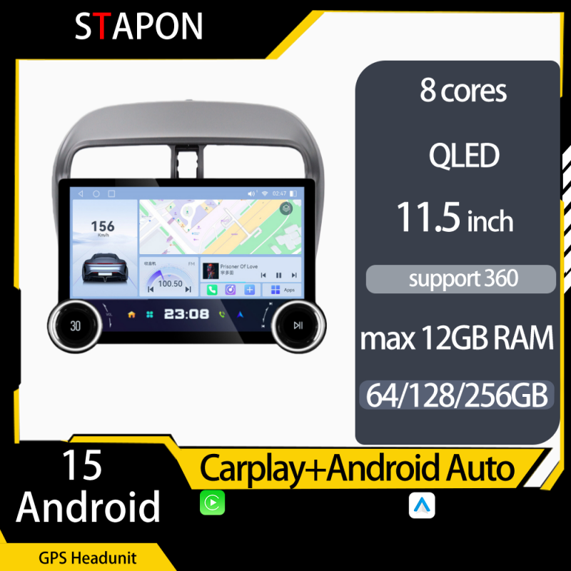 STAPON 11.5inch 64GB 128GB for mitsubishi mirage 2012-2023 android16 1920x1200p 2k screen carplay android auto 8CORE support 360camera car android headunit stereo 4g WiFi Bluetooth 5.0 GPS am FM rear view S115