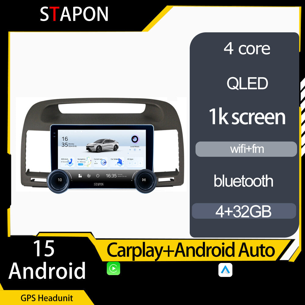 STAPON 10.5inch 4+32GB for toyota camry 2002-2005 android16 carplay android auto 2.5D qled 1k SCREEN quad CORE car android head unit stereo WiFi Bluetooth GPS FM rear view S105