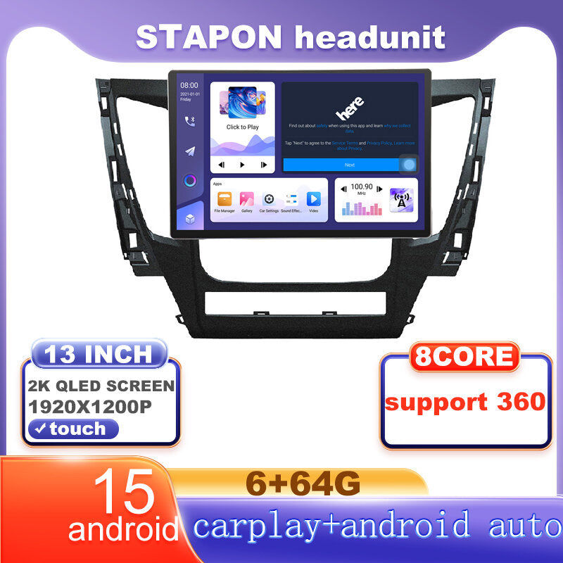 STAPON 13inch 6+64G for mitsubishi montero 2016-2019 auto android16 1920x1200p 2k screen carplay android auto OCTA CORE support 360camera car android headunit car android stereo WiFi Bluetooth 5.0 GPS FM rear view S133