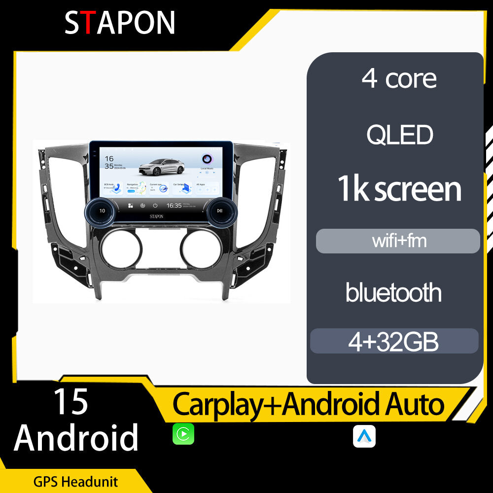 STAPON 10.5inch 4+32GB for mitsubishi montero triton 2016-2019m android16 carplay android auto 2.5D qled 1k SCREEN quad CORE car android head unit stereo WiFi Bluetooth GPS FM rear view S105
