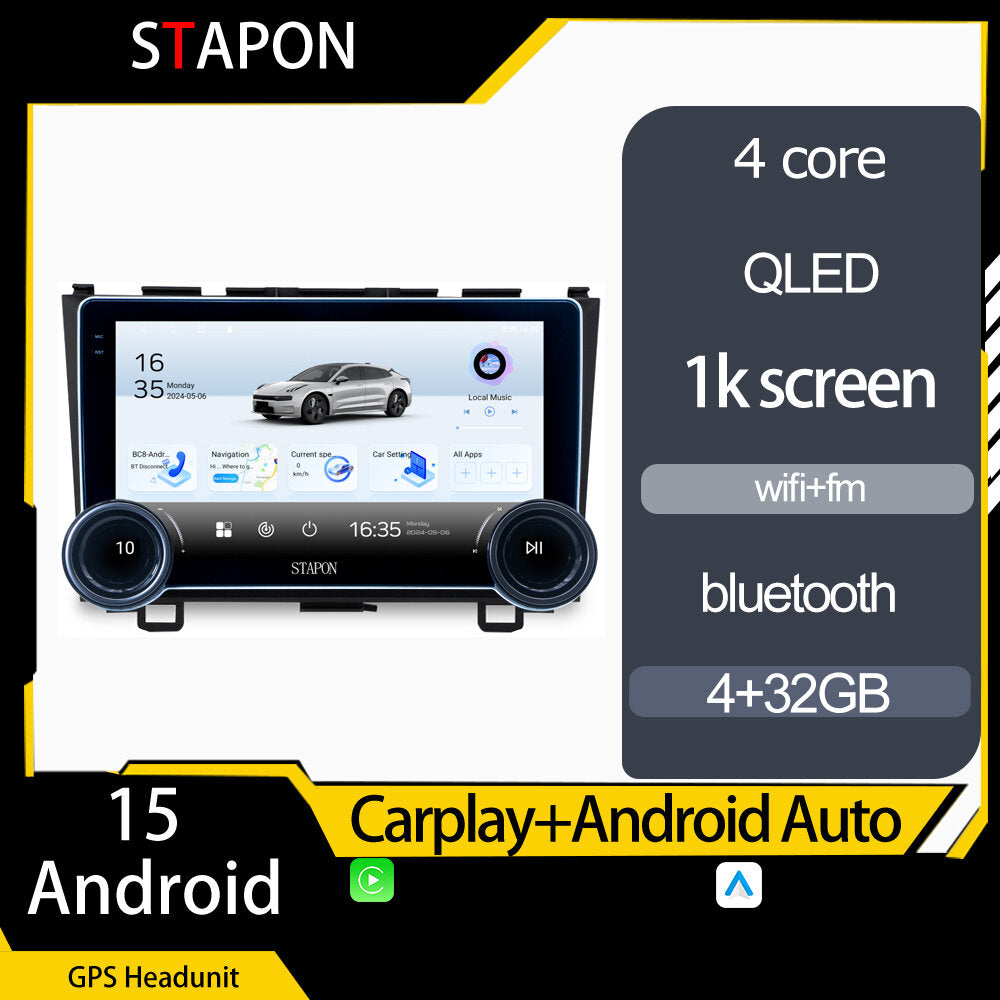 STAPON 10.5inch 4+32GB for honda crv 2007-2011 android16 carplay android auto 2.5D qled 1k SCREEN quad CORE car android head unit stereo WiFi Bluetooth GPS FM rear view S105