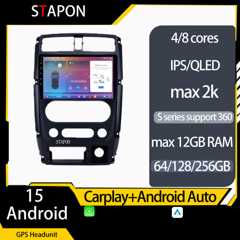 STAPON 9inch for SUZUKI jimny 2009-2018 android16 64 128 256GB 2k QLED voice command carplay android auto 4G LTE DSP 360camera dashcam car stereo android HEAD UNIT plug play WiFi Bluetooth GPS rear view
