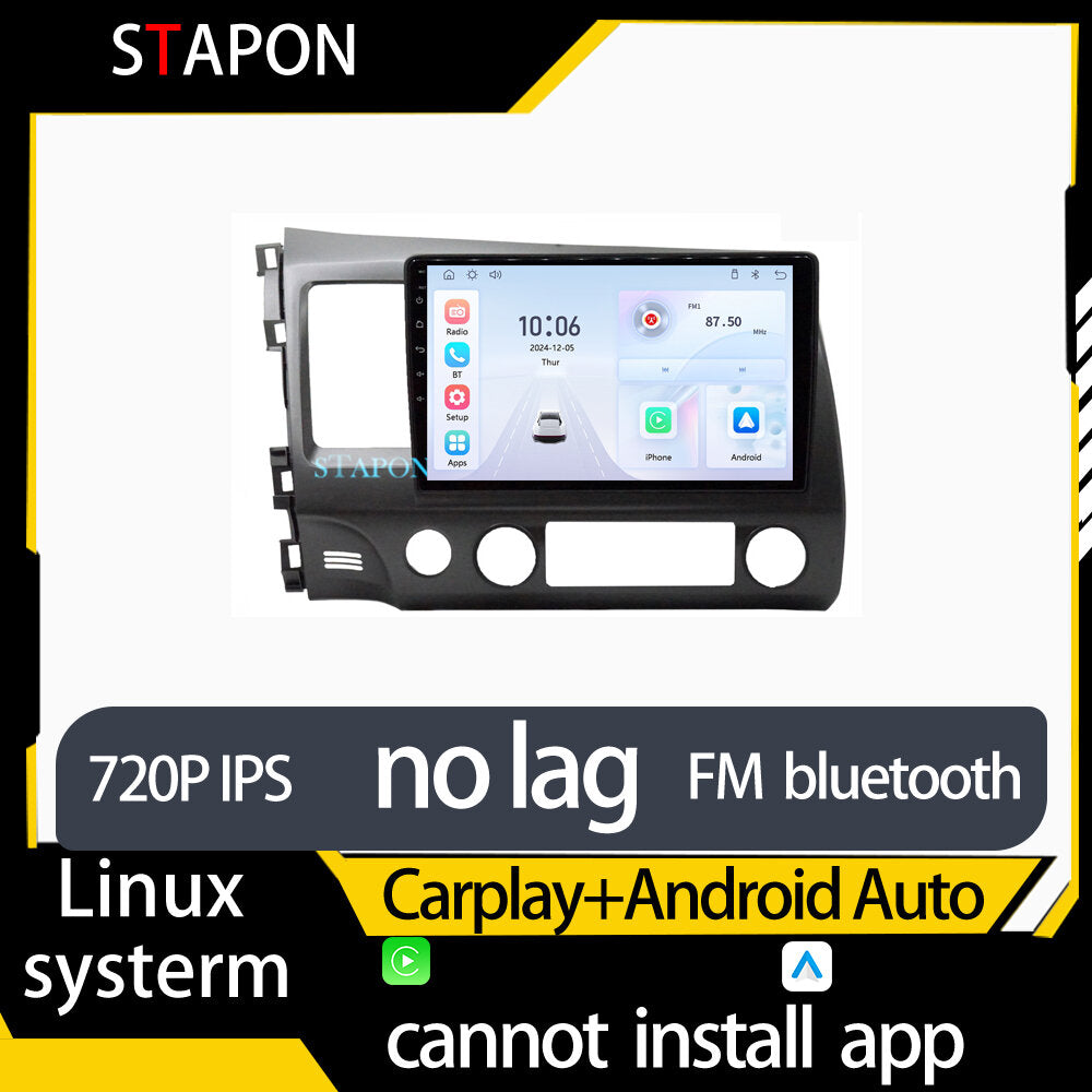 STAPON 10inch for honda civic 2006-2011 linux mp5 with carplay android auto fm 1280x720p ips screen mirror link touch screen steering control L5