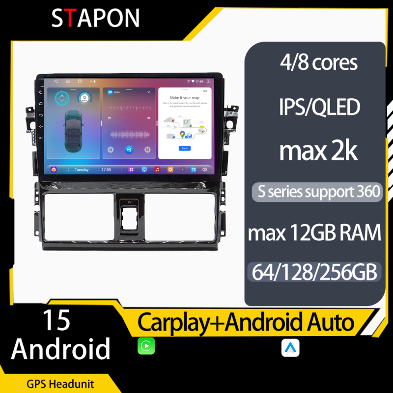STAPON 10inch for Toyota vios 2014-2018 android16 64 128 256GB QLED carplay android auto OCTA CORE DSP 4G lte 360camera dashcam car stereo HEAD UNIT plug play multimedia WiFi Bluetooth GPS rear view