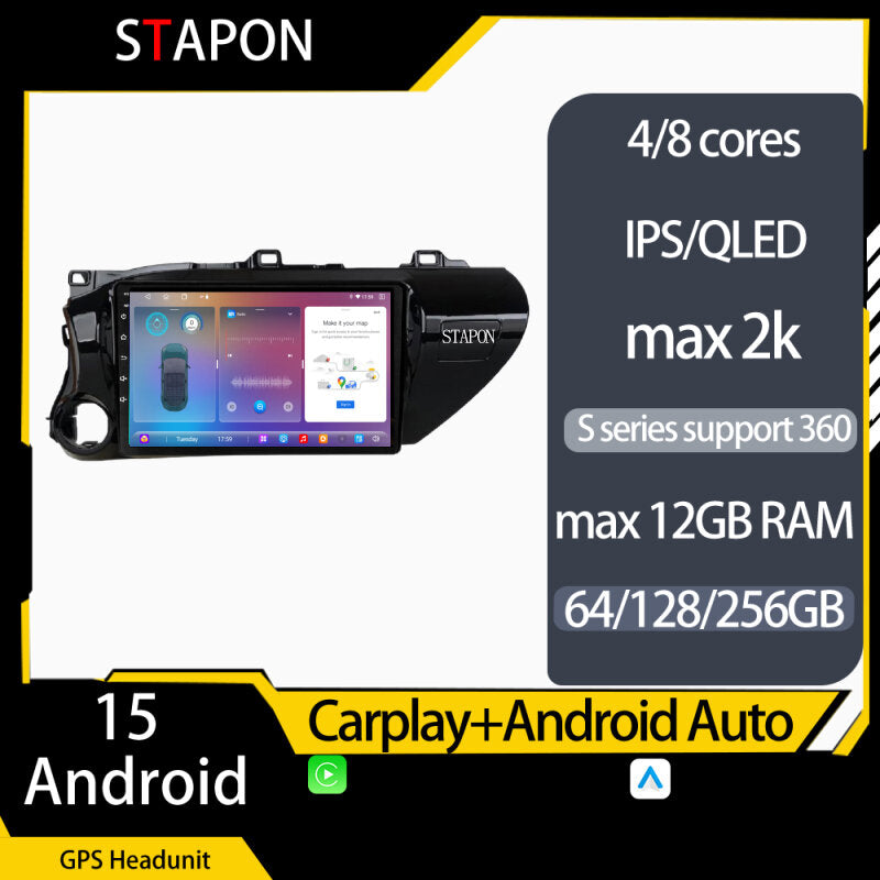 STAPON 10inch for Toyota hilux 2016-2023 Android16 64 128 256GB 2k QLED IPS SCREEN voice command OCTA CORE DSP 4G LTE carplay android auto 360camera dashcam car stereo android HEAD UNIT plug play multimedia player WiFi Bluetooth GPS rear view