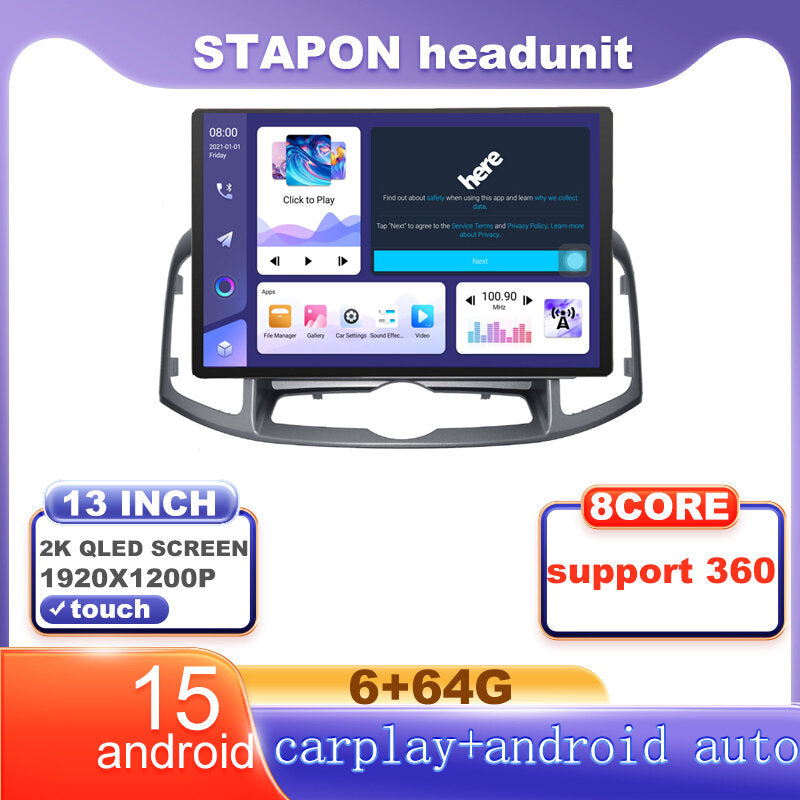 STAPON 13inch 6+64G for chevrolet captiva 2012-2017 android16 1920x1200p 2k screen carplay android auto OCTA CORE support 360camera car android headunit car android stereo WiFi Bluetooth 5.0 GPS FM rear view S133
