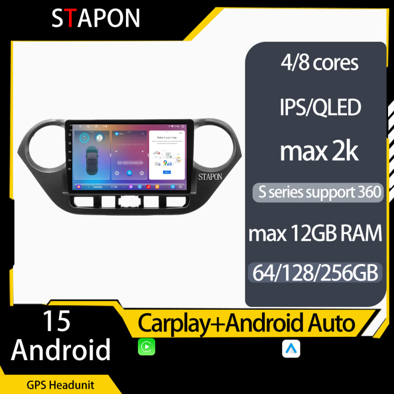 STAPON 9inch for hyundai i10 2014-2018 android16 64 128 256GB QLED IPS voice command carplay android auto OCTA CORE DSP 4G LTE 360camera dashcam car stereo android head unit plug and play with GPS Bluetooth