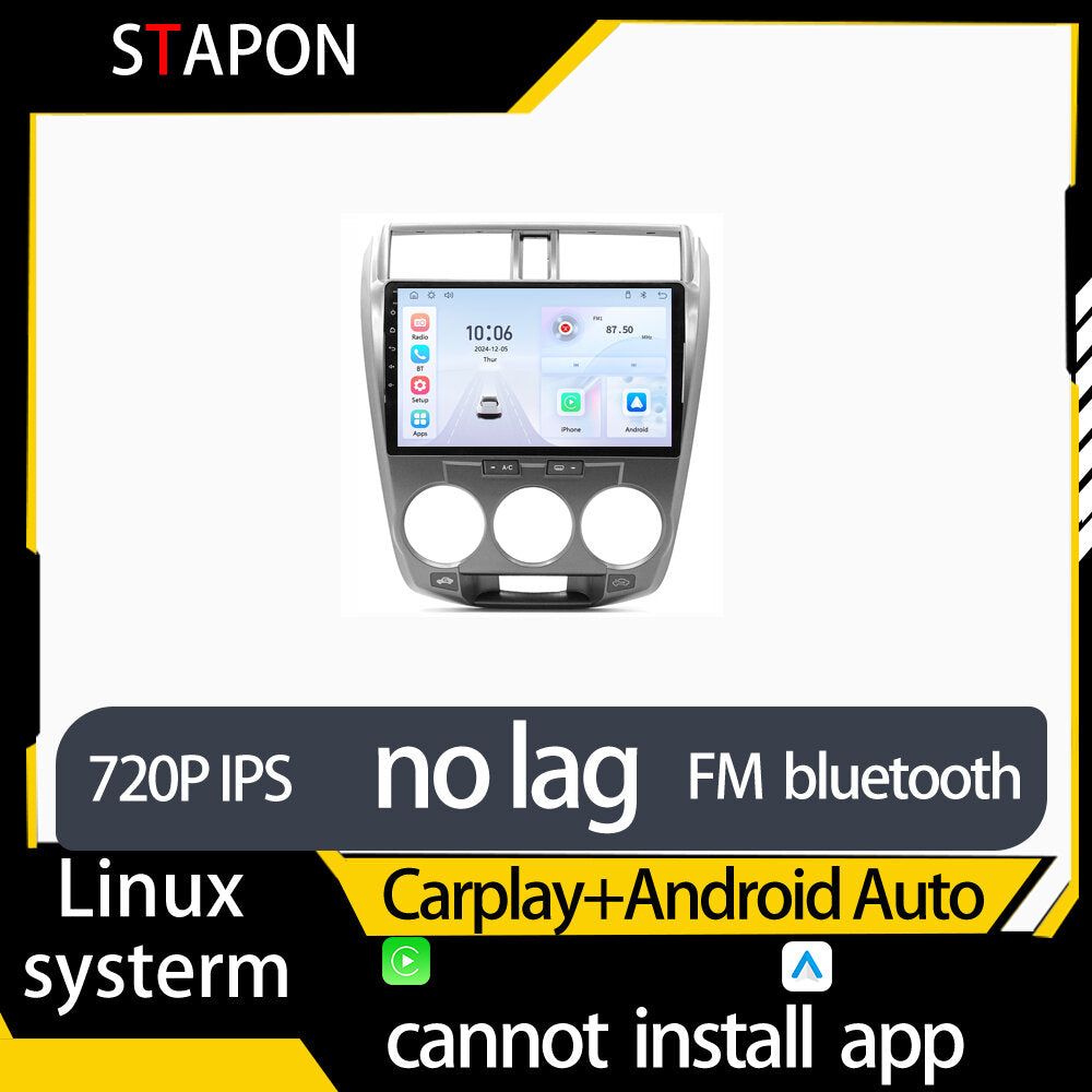 STAPON 10inch for honda city 2008-2013 linux mp5 with carplay android auto fm 1280x720p ips screen mirror link touch screen steering control L5