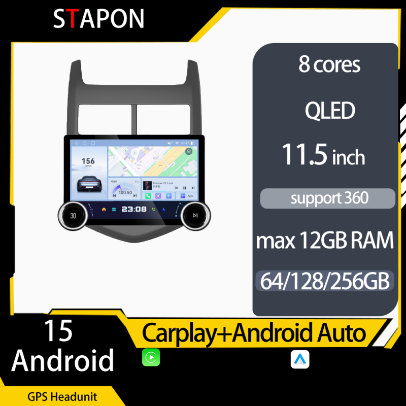 STAPON 11.5inch 64GB 128GB for chevrolet sonic 2011-2014 android16 2k 1920x1200p screen carplay android auto 2.5D qled SCREEN quad CORE car android headunit car android stereo WiFi Bluetooth 5.0 GPS FM rear view S115