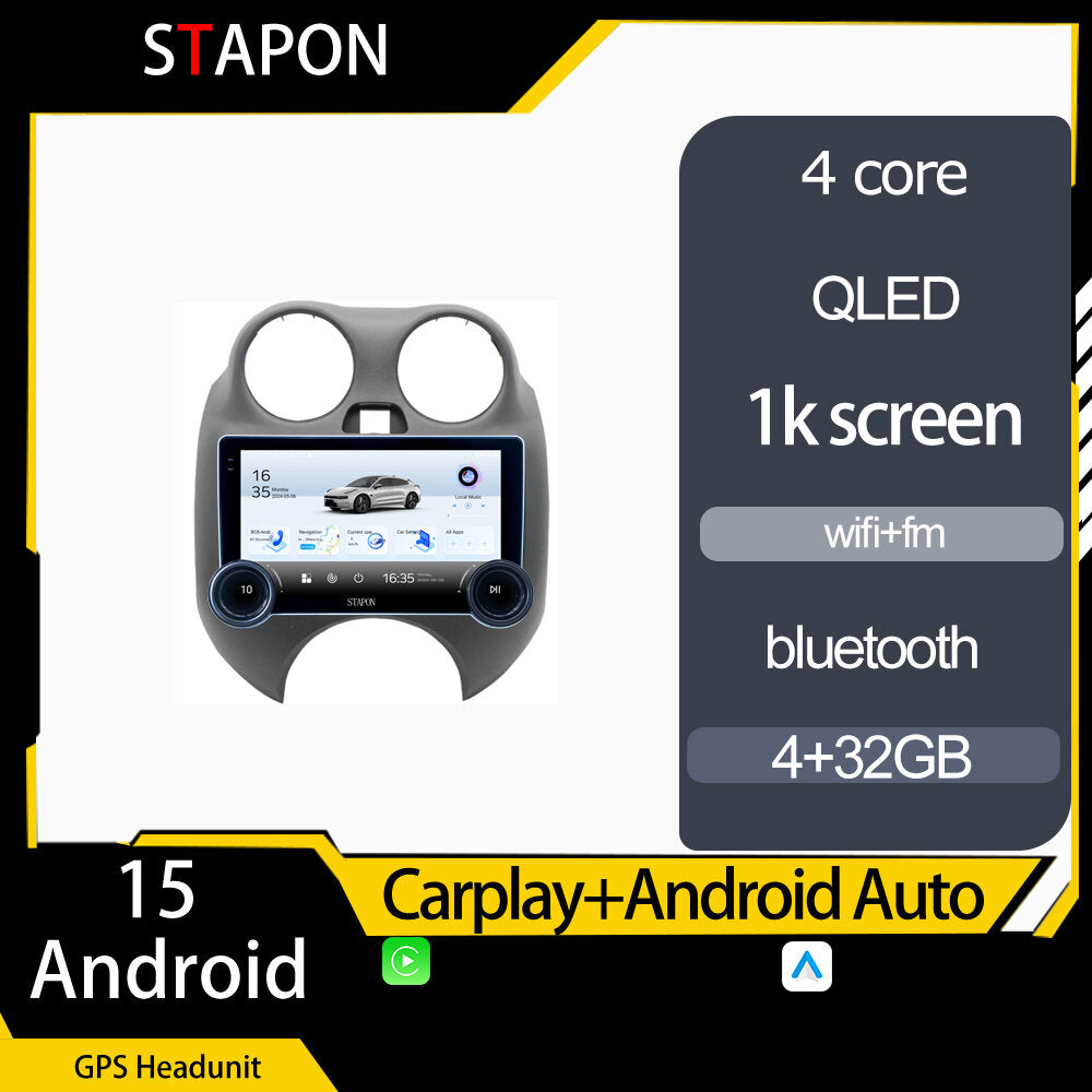 STAPON 10.5inch 4+32GB for nissan almera 2010-2016 android16 carplay android auto 2.5D qled 1k SCREEN quad CORE car android head unit stereo WiFi Bluetooth GPS FM rear view S105